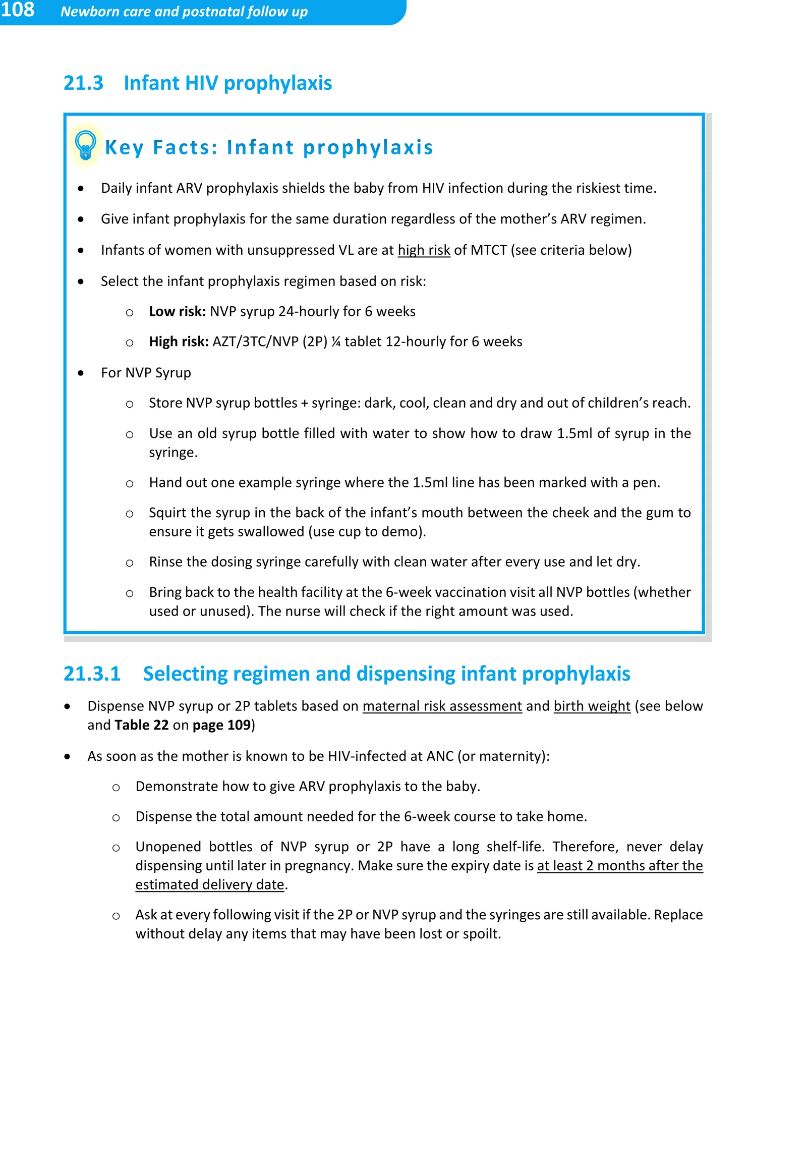 Table 22 — Infant prophylaxis dosing