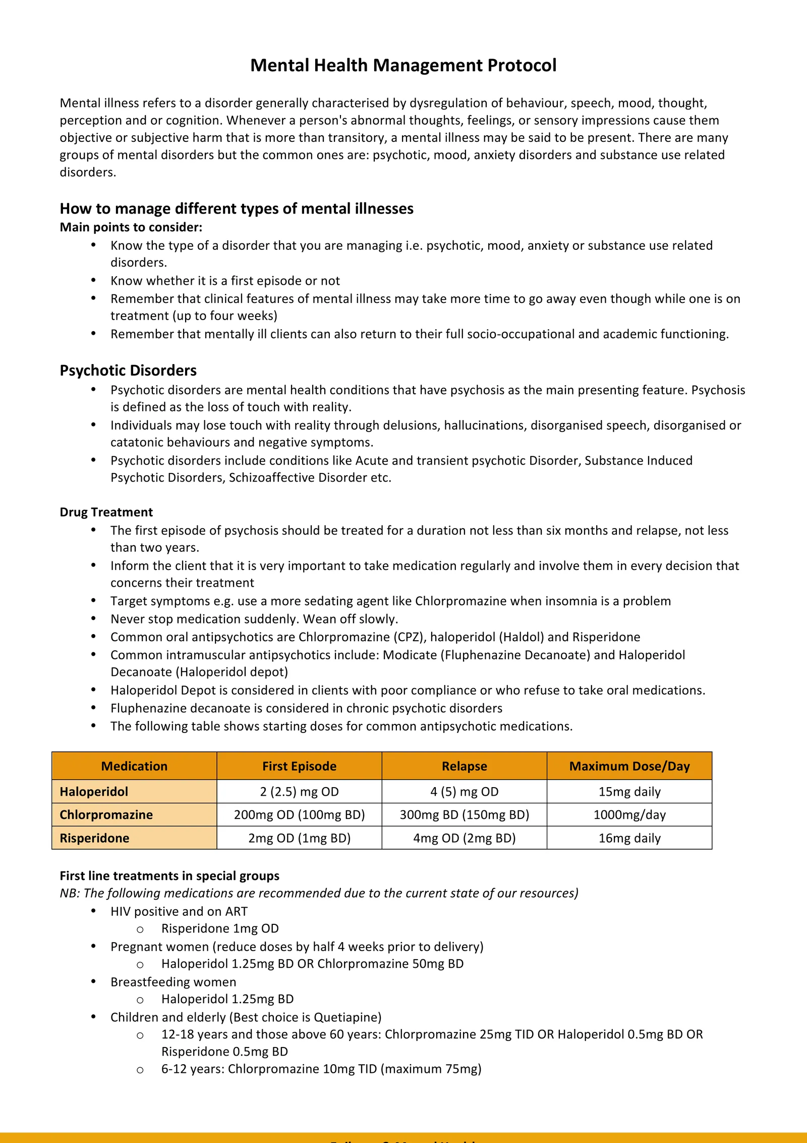 Mental Health — Psychotic disorders, antipsychotic dosing & special groups