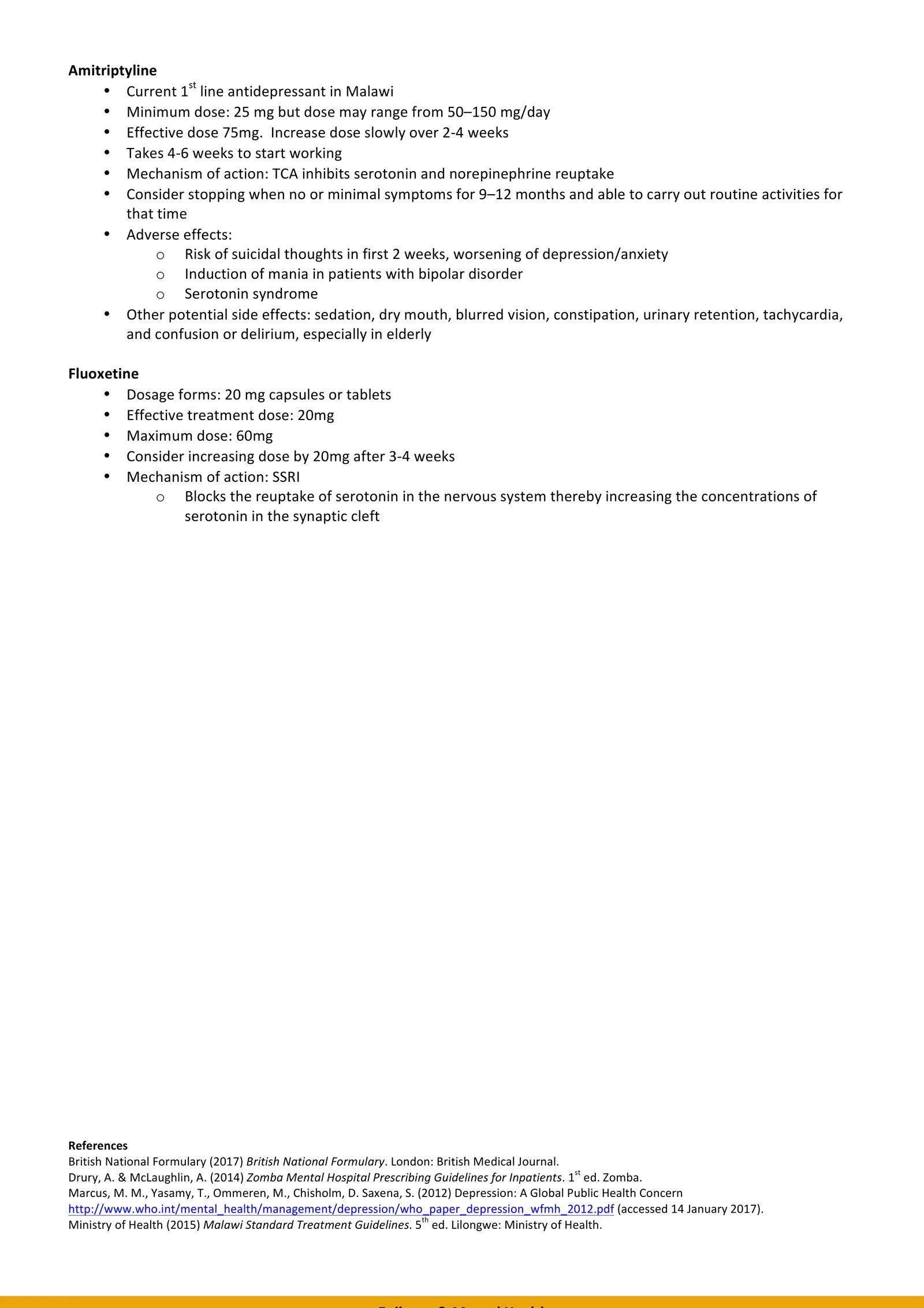 Mental Health — Antidepressants: amitriptyline & fluoxetine